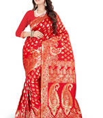 red plain art_silk saree with blouse