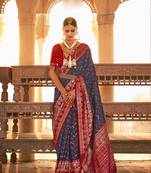 Navy Blue silk blend Blend Saree With Unstitched Blouse Piece