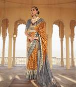 Mustard silk blend Blend Saree With Unstitched Blouse Piece