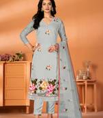 Blue Designer Embroidery Work Modal Silk unstitched Long Length Kameez Pant party wear salwarsuit