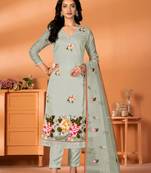 Grey Designer Embroidery Work Modal Silk unstitched Long Length Kameez Pant party wear salwarsuit