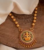  8mm golden beads chain medium length 24" with laxmi pendant one gram gold