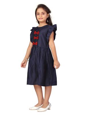 Aarika girls navy blue colour party wear middi 3