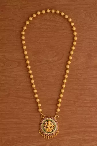  8mm golden beads chain medium length 24" with laxmi pendant one gram gold
