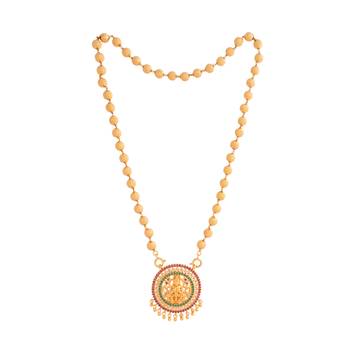 8mm golden beads chain medium length 24" with laxmi pendant one gram gold 3