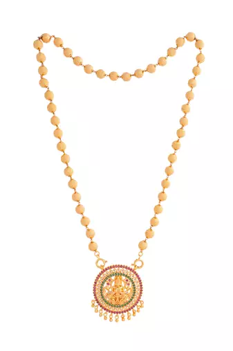  8mm golden beads chain medium length 24" with laxmi pendant one gram gold