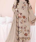 Beige Designer Floral Sequance Embroidery Work Faux Georgette unstitched Long Length Kameez Pant party wear salwarsuit