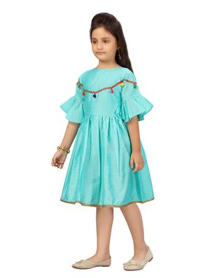 Aarika girls firozi colour party wear middi 3