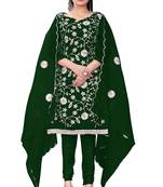 Green Floral Embroidery Work Organza unstitched Long Length Kameez Pant party wear salwarsuit