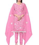 Pink Floral Embroidery Work Organza unstitched Long Length Kameez Pant party wear salwarsuit