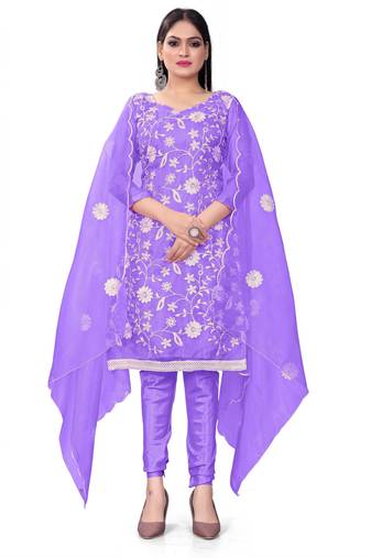 Lavender Floral Embroidery Work Organza unstitched Long Length Kameez Pant party wear salwarsuit