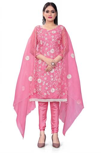 Gajri Floral Embroidery Work Organza unstitched Long Length Kameez Pant party wear salwarsuit