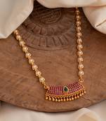   pearl beads chain medium length 20" with ruby pendant one gram gold