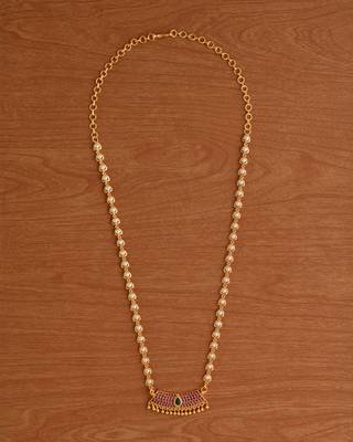   pearl beads chain medium length 20" with ruby pendant one gram gold 2