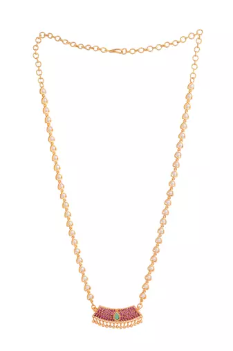   pearl beads chain medium length 20" with ruby pendant one gram gold