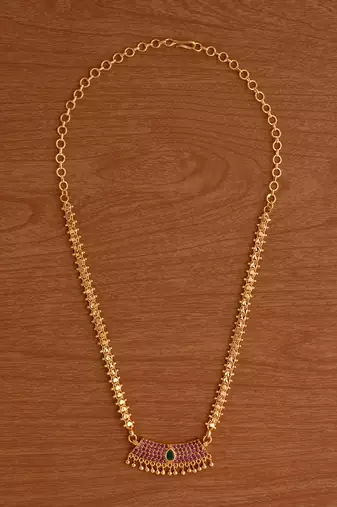  heartin balls chain medium length 20" with ruby pendant one gram gold
