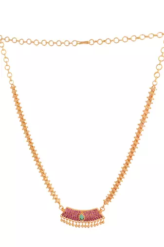  heartin balls chain medium length 20" with ruby pendant one gram gold