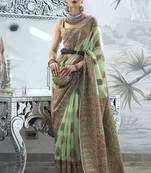 Pista Green Kashmiri Silk Woven Saree With Blouse