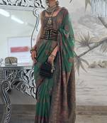 Teal Green Kashmiri Silk Woven Saree With Blouse