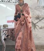 Salmon Kashmiri Silk Woven Saree With Blouse