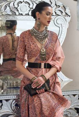 Salmon Kashmiri Silk Woven Saree With Blouse 2