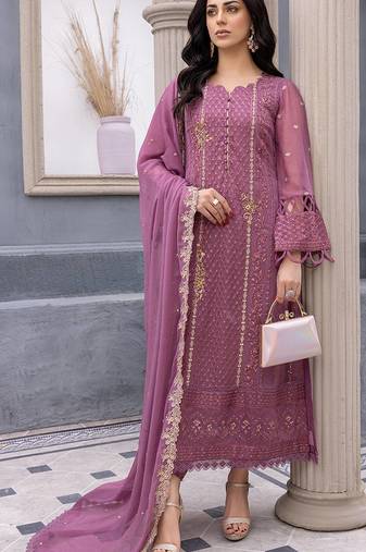 Purple Designer Embroidery Work Faux Georgette Semistiched Long Length Kameez Pant party wear salwarsuit