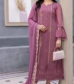 Purple Designer Embroidery Work Faux Georgette Semistiched Long Length Kameez Pant party wear salwarsuit