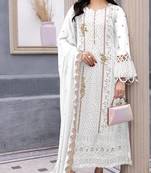 White Designer Embroidery Work Faux Georgette Semistiched Long Length Kameez Pant party wear salwarsuit