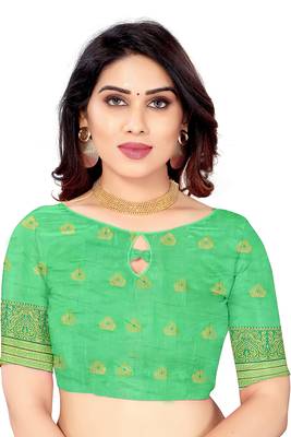 Women'S Orange Jacquard Cotton Blend Golden Zari Butta Woven Maheshwari Saree With Blouse Piece 5