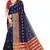 Women'S Navy Blue Jacquard Cotton Blend Golden Zari Butta Woven Maheshwari Saree With Blouse Piece