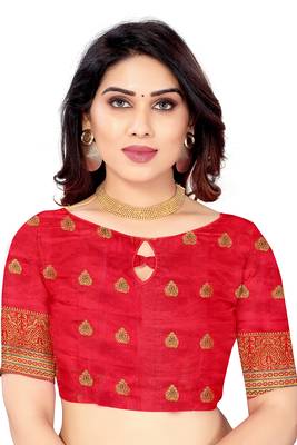 Women'S Navy Blue Jacquard Cotton Blend Golden Zari Butta Woven Maheshwari Saree With Blouse Piece 5