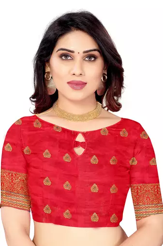 Women'S Navy Blue Jacquard Cotton Blend Golden Zari Butta Woven Maheshwari Saree With Blouse Piece