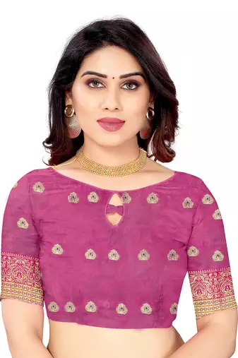 Women'S Ocean Green Jacquard Cotton Blend Golden Zari Butta Woven Maheshwari Saree With Blouse Piece