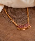   heartin balls chain medium length 20" with ruby pendant one gram gold