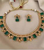 GOLD TONE ETHNIC CHOKER STONES STUDDED NECKLACE SET FOR WOMEN