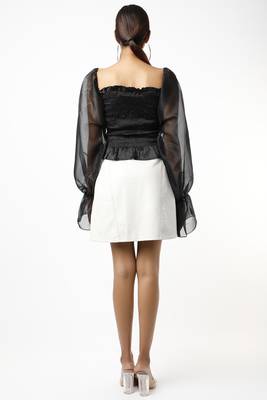 Black satin ballon sleeve top 3