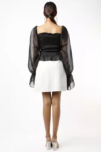 Black satin ballon sleeve top