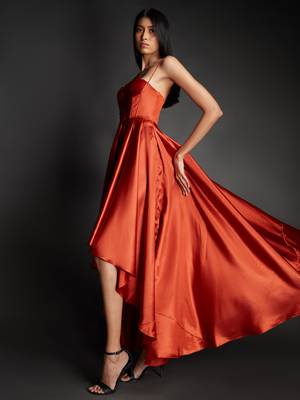 Rust satin long gown dress 2