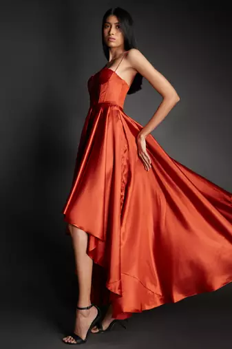 Rust satin long gown dress