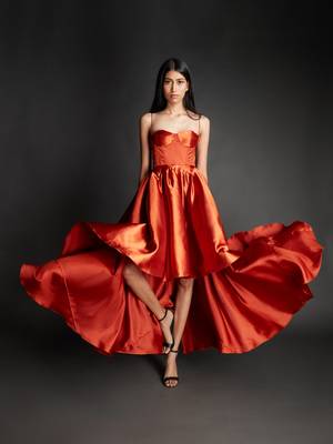 Rust satin long gown dress 3