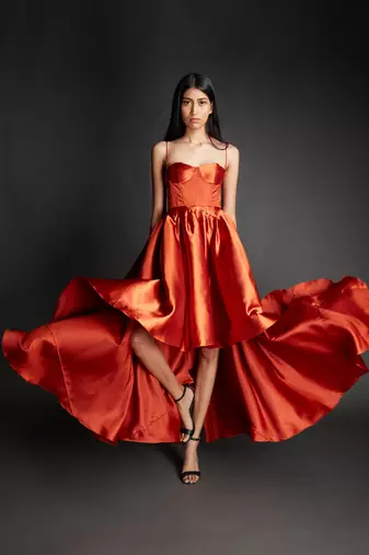 Rust satin long gown dress