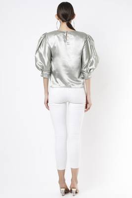 Silver satin ruffle top 2