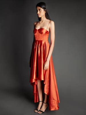 Rust satin long gown dress 1