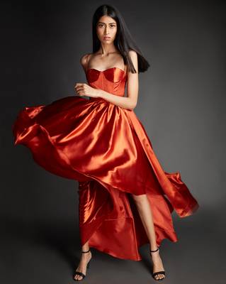 Rust satin long gown dress 4