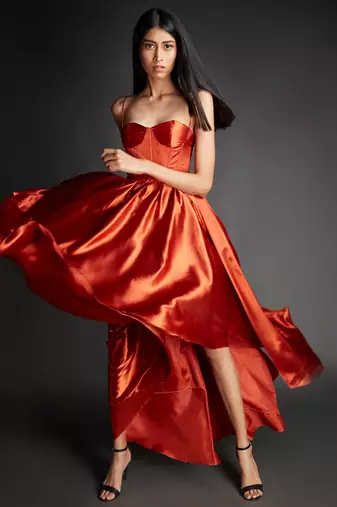 Rust satin long gown dress