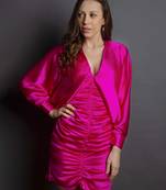 Hot pink satin drapped dress