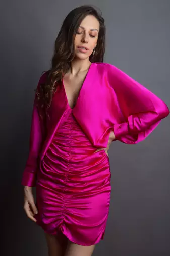 Hot pink satin drapped dress