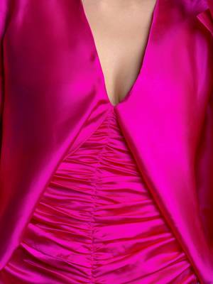 Hot pink satin drapped dress 3