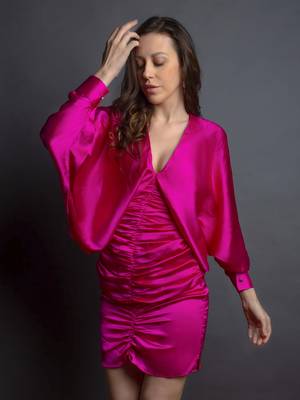 Hot pink satin drapped dress 4