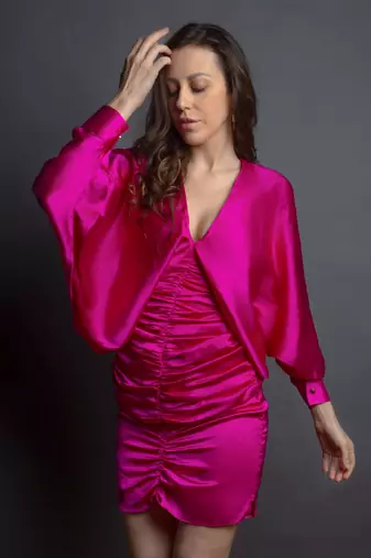 Hot pink satin drapped dress